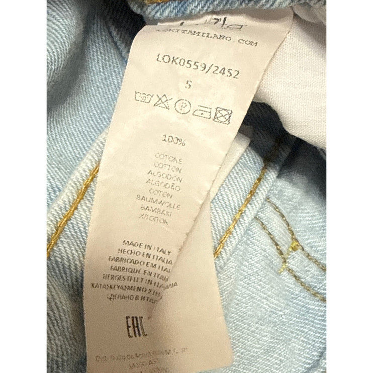 Lokita Milano Women Blue Light Wash Cuffed High Rise Wide Leg Denim Jeans Size S