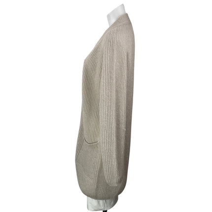 MaxMara Womens Beige Ribbed Knit Pocket Long Sleeve Open Cardigan Sweater Size M