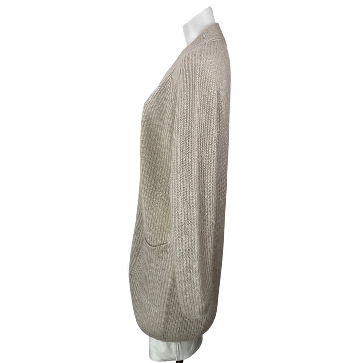 MaxMara Womens Beige Ribbed Knit Pocket Long Sleeve Open Cardigan Sweater Size M