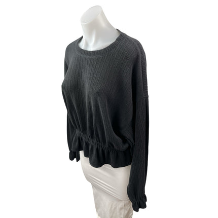 Zara Women's Black Ribbed Crew Neck Long Sleeve Sweater Peplum Blouse Top Size M