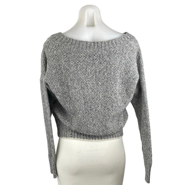 Abercrombie & Fitch Womens Gray Cable Knit V-neck Long Sleeve Crop Sweater Top M