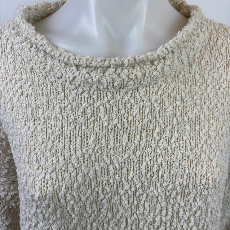 POL Womens White Pocorn Knit Balloon Long Sleeve Pullover Oversized Sweater S