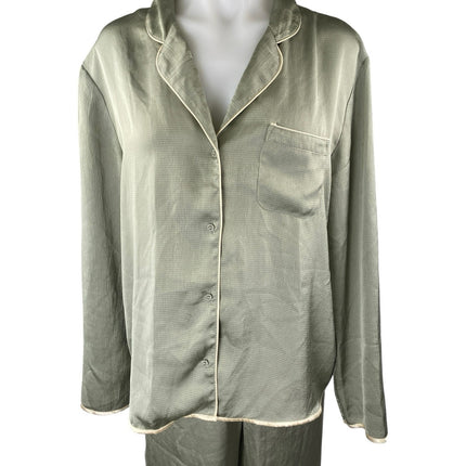 Topshop Women's Green Silk Satin Long Sleeve Button Down Pajama Set Size 8/10