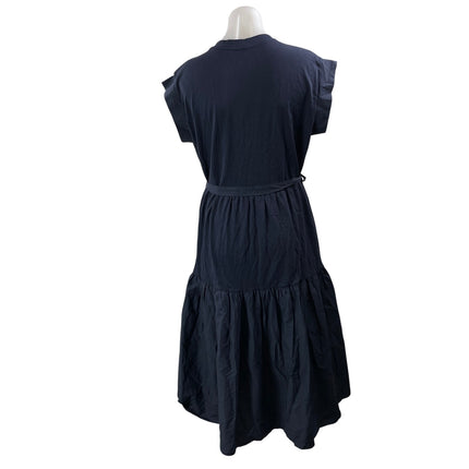 Seventy Venezia Black Short Sleeve Tie Waist Tiered A Line Midi Dress Size 4