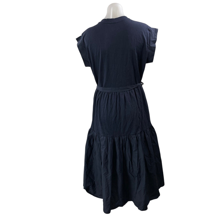 Seventy Venezia Black Short Sleeve Tie Waist Tiered A Line Midi Dress Size 4