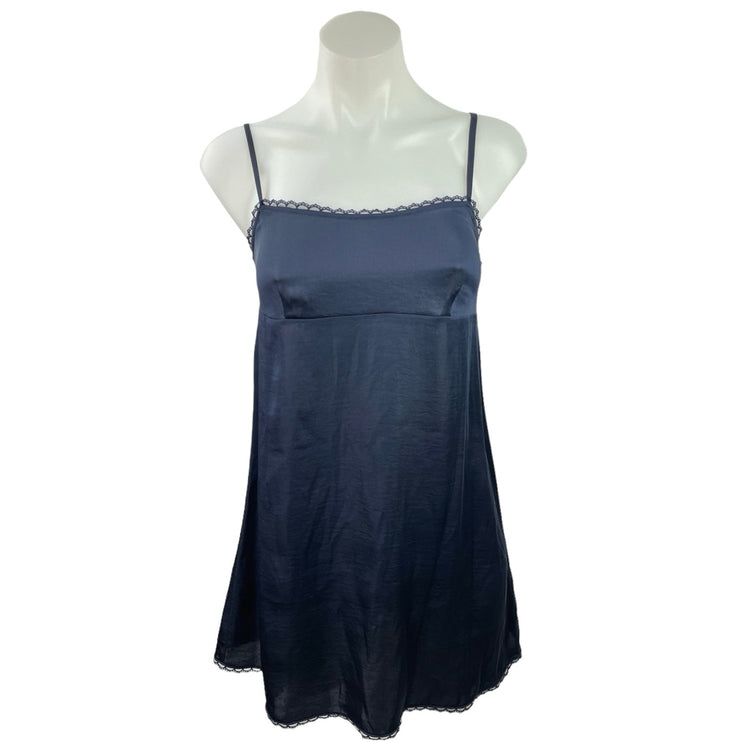 Aritzia Sunday Best Eloise Navy Blue Satin Sleeveless Mini Slip Dress Sz 2XS