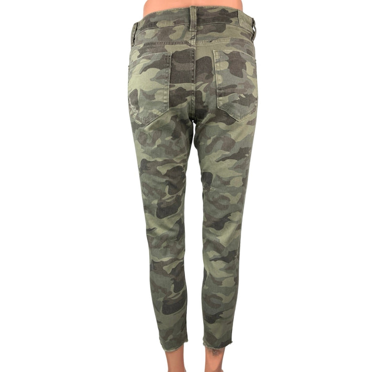 Zara Women's Green Camo Z1975 Mid Rise Military Army Cropped Denim Jeans Size 4