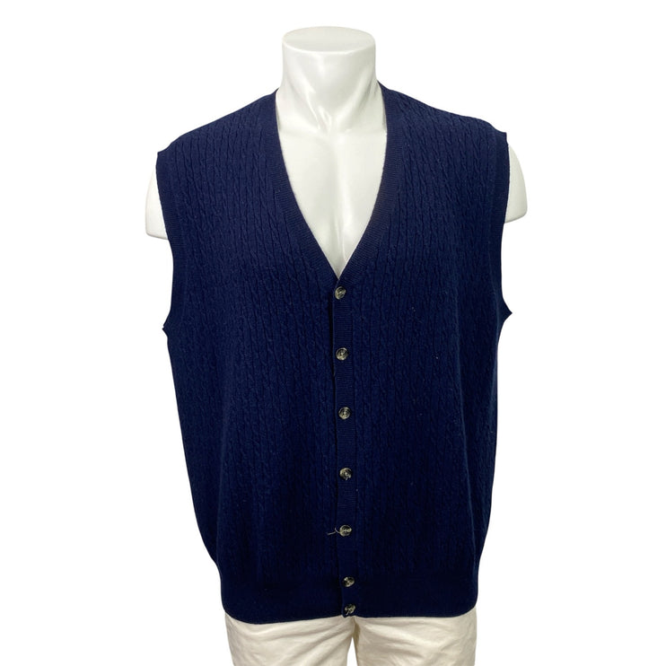 Jos A Bank Men's Navy Blue 100% Cashmere V Neck Button Up Sweater Vest Size XL