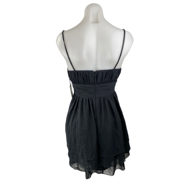 NEW Calvin Klein Black Mesh Sheer Ruched V Neck Sleeveless Mini A-Line Dress 2