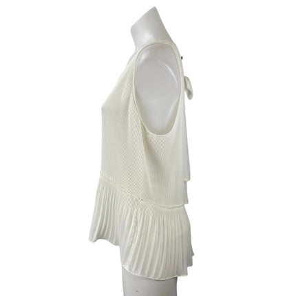 Zara Women's White Sleeveless Tie Plisse V Neck Peplum Tank Blouse Top Size M