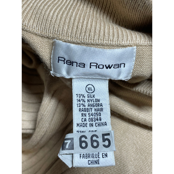 Rena Rowan Beige Silk Short Sleeve Mock Neck Ribbed Knit Sweater Top Size XL