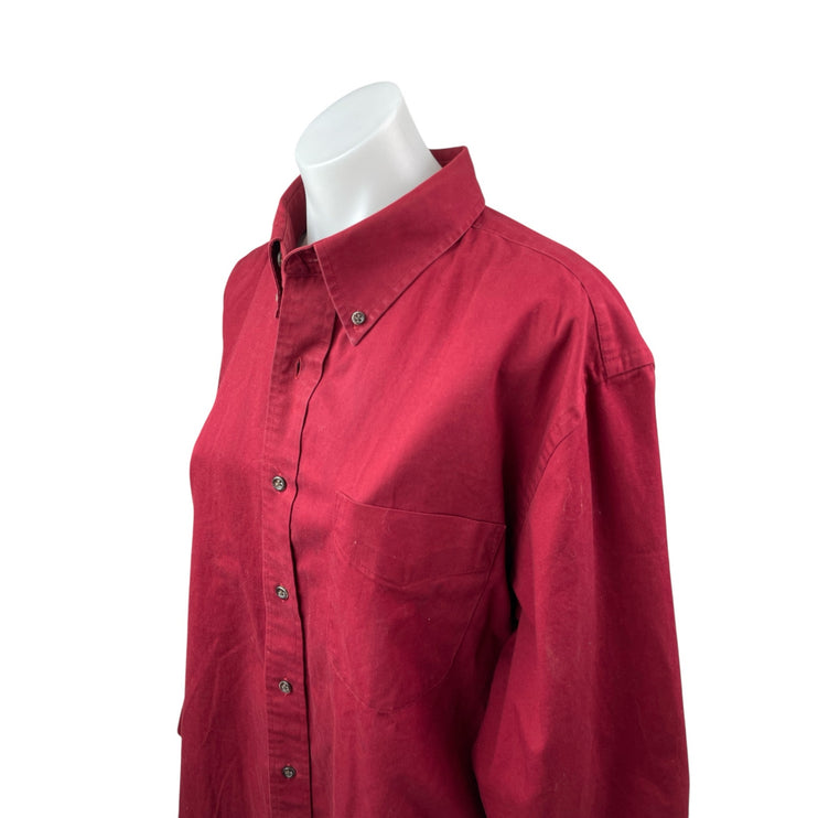 Croft & Barrow Men's Red Collared Long Sleeve Button Down Dress Shirt Top Size L