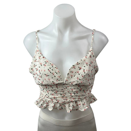 Princess Polly Women's White Floral Sleeveless Smocked Peplum Ruffle Crop Top 8