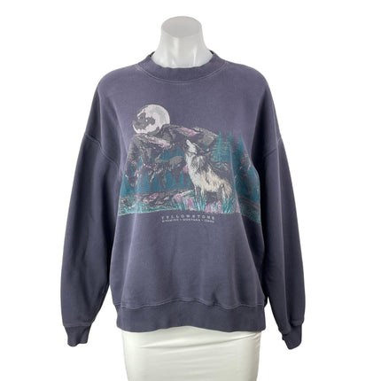 Abercrombie & Fitch Women's Navy Blue Wolf Graphic Fleece Sweatshirt Top Size S