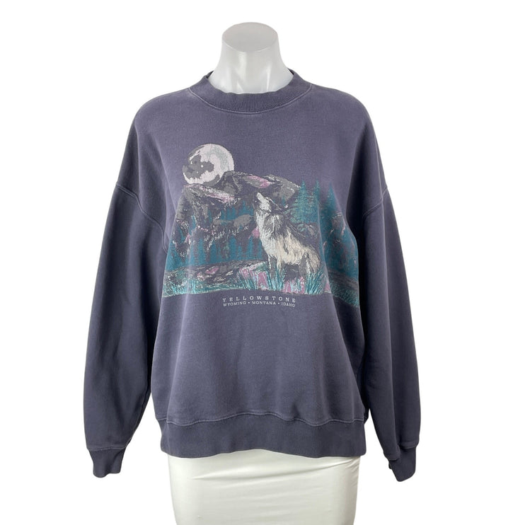 Abercrombie & Fitch Women's Navy Blue Wolf Graphic Fleece Sweatshirt Top Size S
