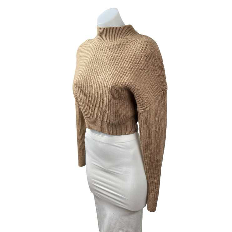Aritzia Babaton 100% Wool Guell Women's Brown Ribbed Sweatshirt Sweater Top Sz S