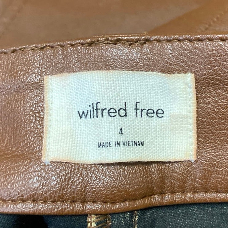 Aritzia Wilfred Free Women's Brown Faux Leather Vegan Trousers Pants Size 4
