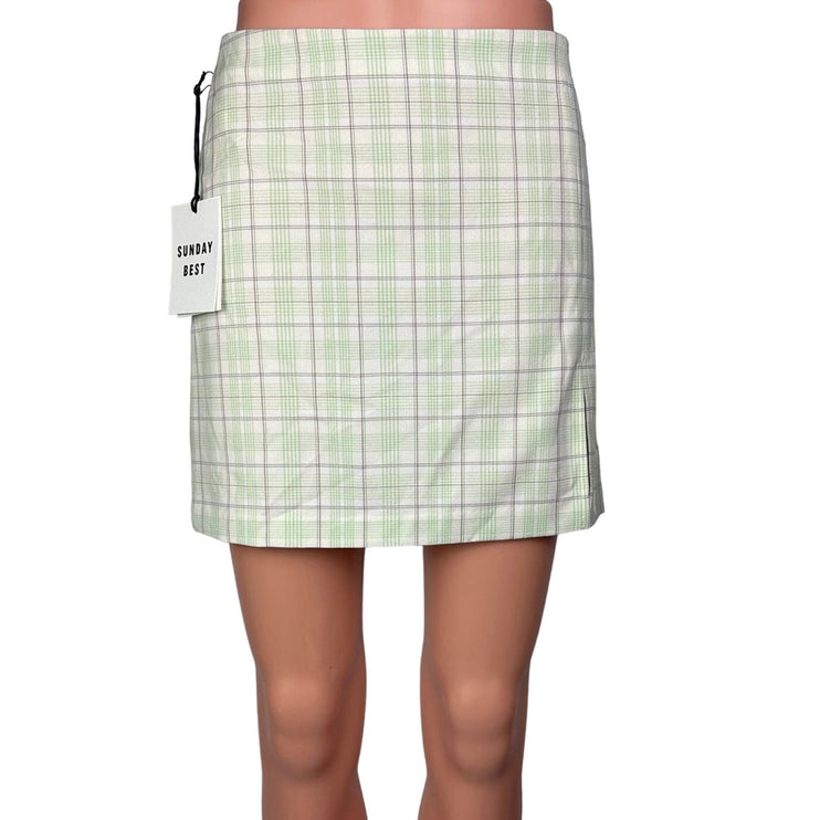 Aritzia Sunday Best NWT Tatiana Lola Green Plaid Slit Straight Mini Skirt Size 2