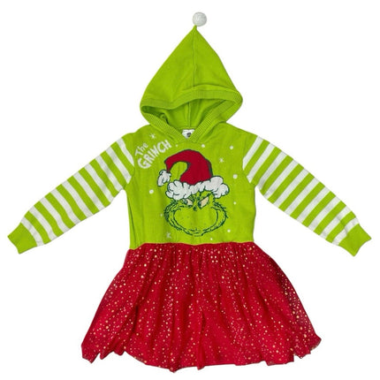 The Grinch Dr. Seuss Toddler Girls Stripe Graphic Hooded Mini Tutu Flare Dress S