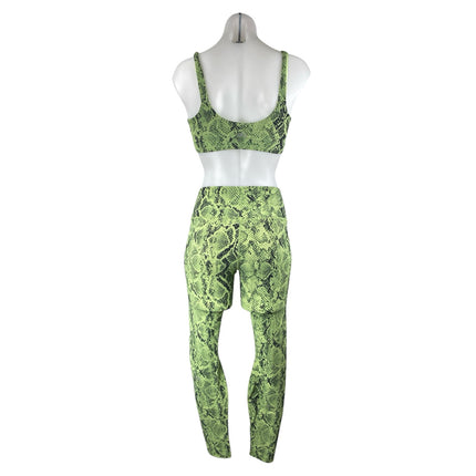 Alo Yoga Vapor Snakeskin Green Sports Bra High Rise Leggings Two Piece Set Sz S