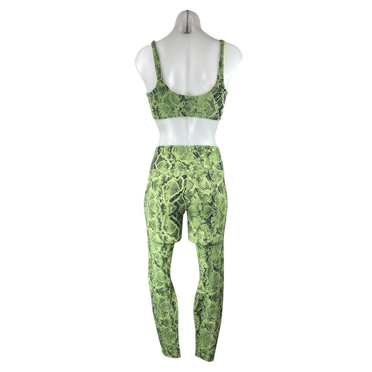 Alo Yoga Vapor Snakeskin Green Sports Bra High Rise Leggings Two Piece Set Sz S