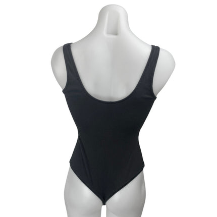 Skims Women's Black Sleeveless Ribbed Knit Square Neck Boysuit Tank Top Size L