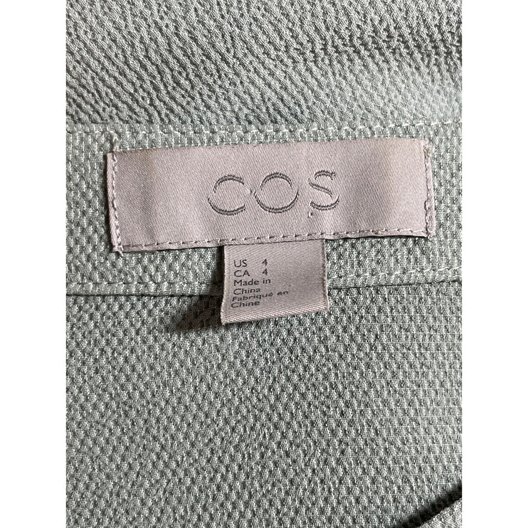 COS Green Long Sleeve Button Down V Neck Drop Waist Swing Midi Dress Size 4