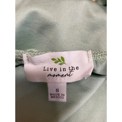 NEW Live in the Moment Green Ruched Front Long Sleeve Open Back Crop Top Size S