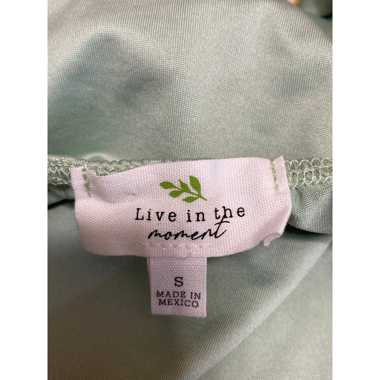 NEW Live in the Moment Green Ruched Front Long Sleeve Open Back Crop Top Size S