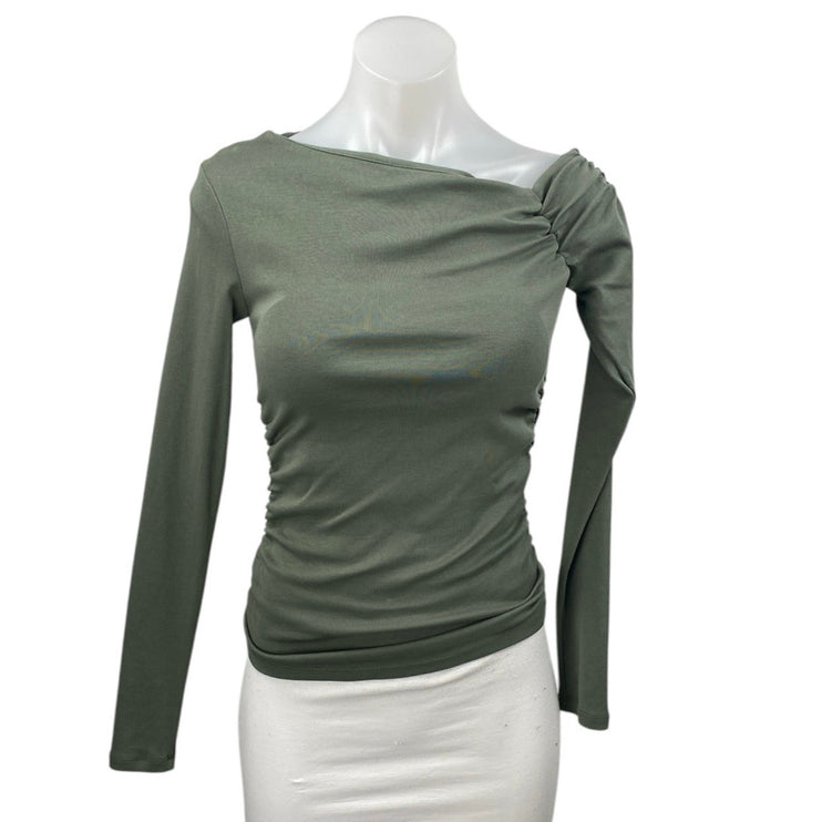 NEW Zara Women's Olive Green Ruched One Shoulder Long Sleeve Blouse Top Size S