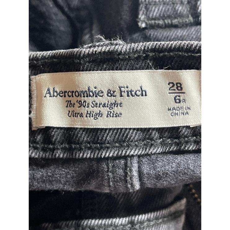 Abercrombie & Fitch 90's Straight Black High Rise Distressed Denim Jeans Size 28