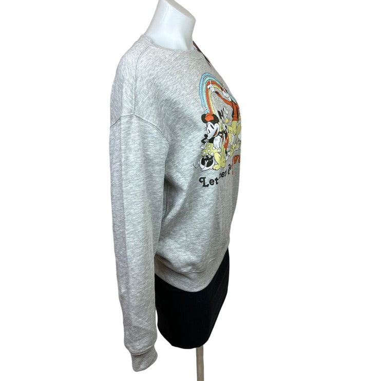 Disney New Mickey Pride Heather Grey Crewneck Oversized Long Sleeve Sweatshirt S