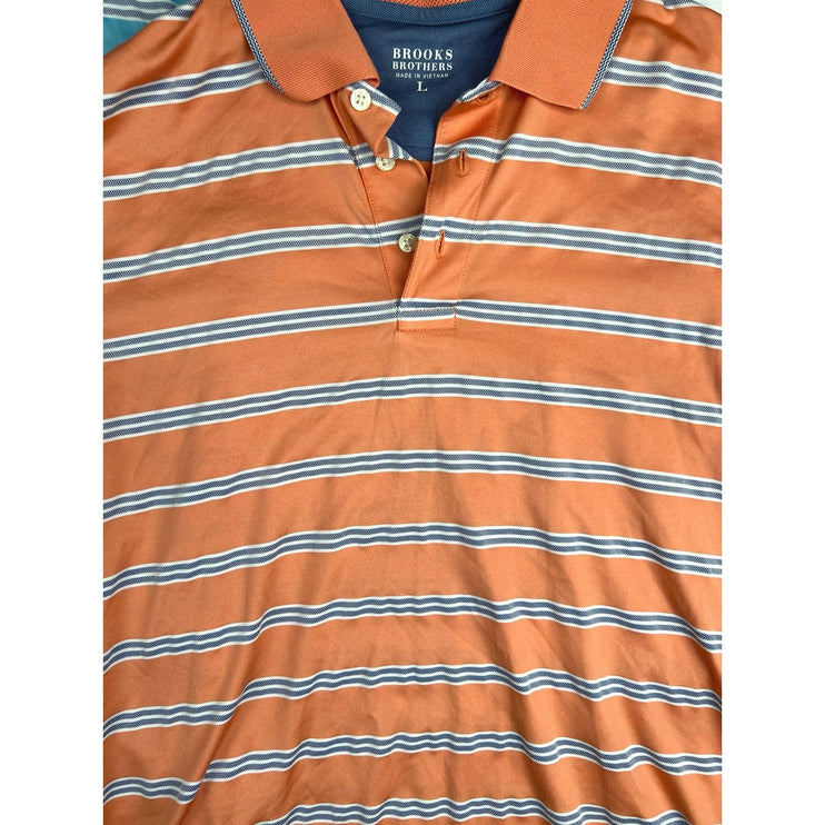 Brooks Brothers Lot of 2 Blue Orange Short Sleeve Striped Polo Shirt Bundle Sz L