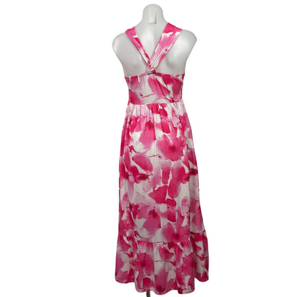 Grace Karin Pink Floral Cross Strap Sleeveless Summer Pleated ALine Maxi Dress S