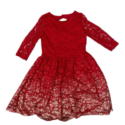Blush by US Angels Girls Red Floral Lace Metallic Gold Fit & Flare Dress Size 8