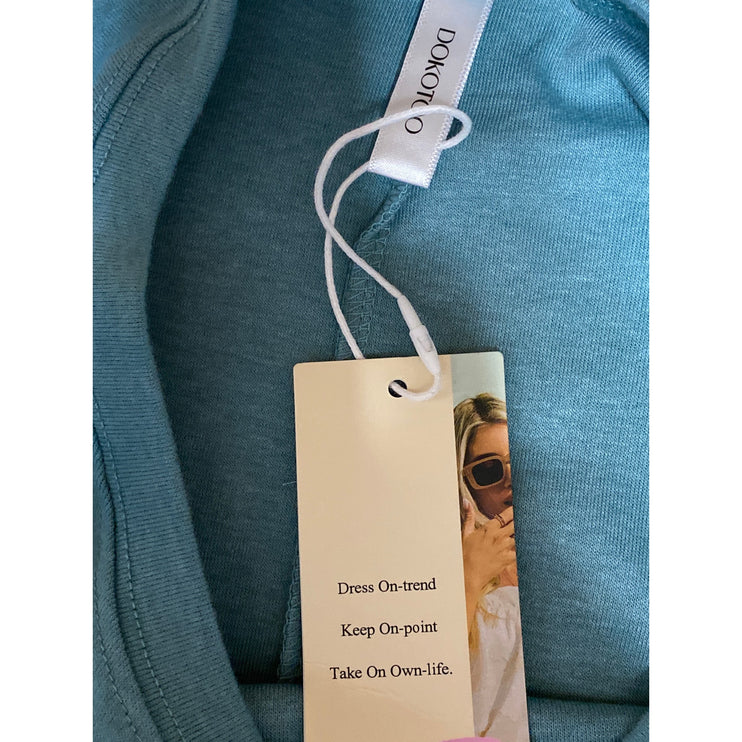 NEW Dokotoo Womens Teal Blue Half Sleeve Round Neck Loose T Shirt Tee Top Size M