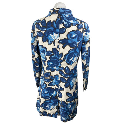 Women's Blue Floral Oversized Gold Buttons High Neck Long Sleeve Coat Jacket S