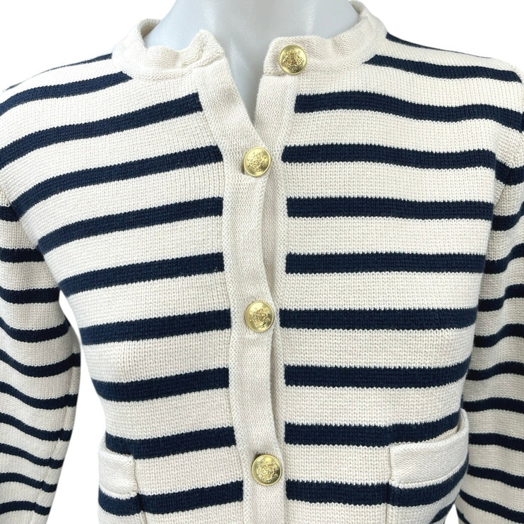 J.Crew Emilie White Navy Striped Knit Button Crop Cardigan Sweater Jacket Top S