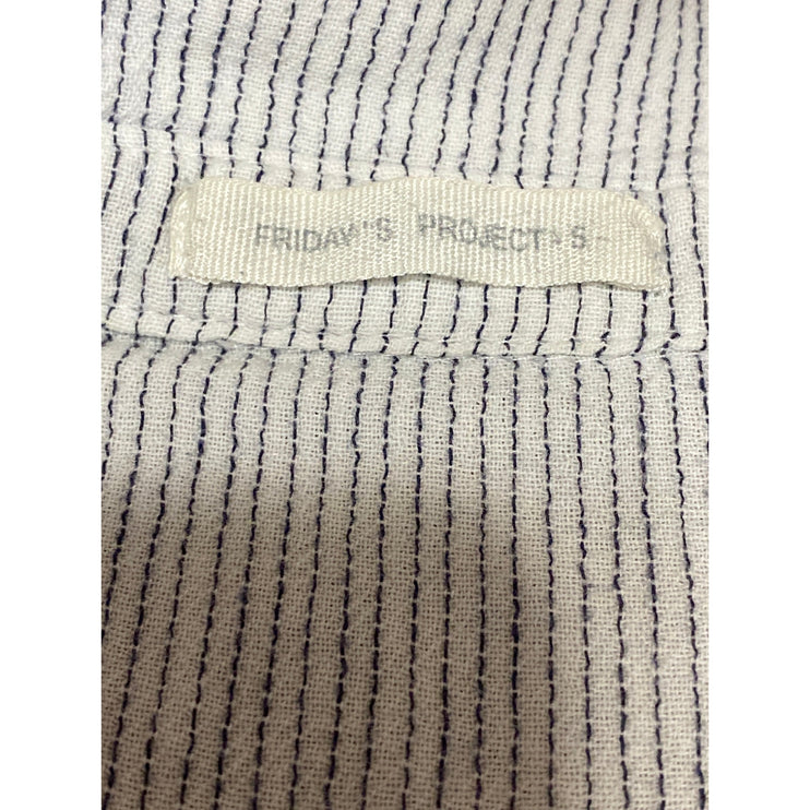 Friday's Project Striped Collar Long Sleeve Half Button Shirt Tunic Blouse Top S