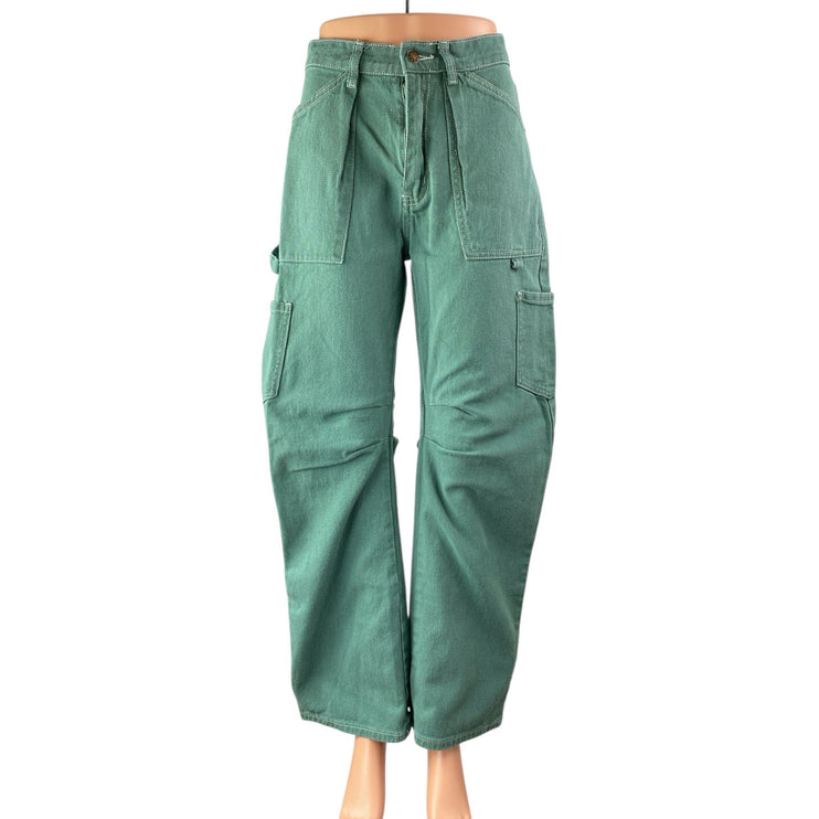 Lioness Womens Green High Waisted Barrel Baggy Utility Cargo Denim Jeans Size XS