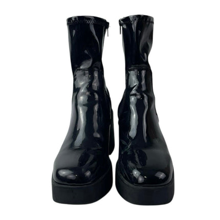 Aldo Upstep Black Patent Leather Almond Toe Block Heel Platform Ankle Boots 10