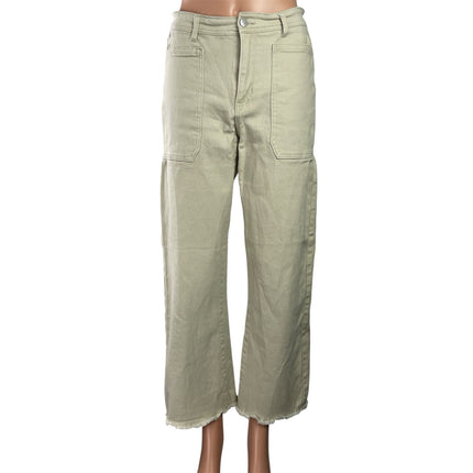 Forever 21 Women's Beige High Rise Wide Leg Raw Hem Baggy Denim Jeans Size 27