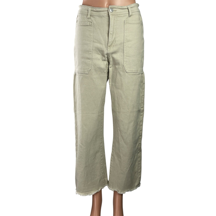Forever 21 Women's Beige High Rise Wide Leg Raw Hem Baggy Denim Jeans Size 27