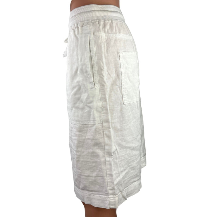 Mark’s & Spencer White Linen Blend Drawstring Waist Straight Pencil Skirt Sz 10