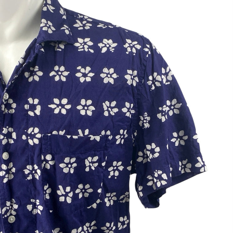 J.Crew Men's Blue Floral Short Sleeve Hawaiian Button Down Shirt Top Size L