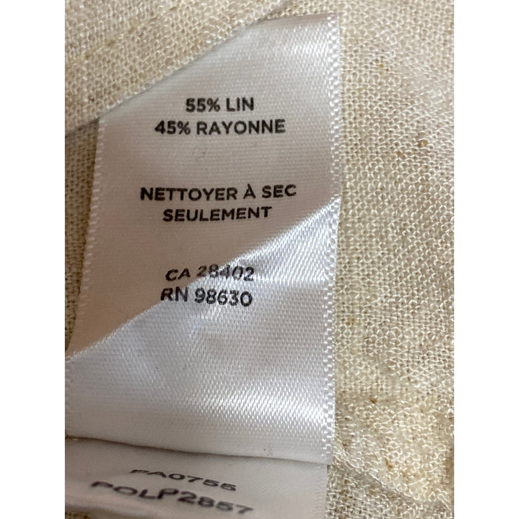 Lilla P Women Yellow Linen Short Sleeve V Neck Button Up Tie Hem Blouse Top Sz S