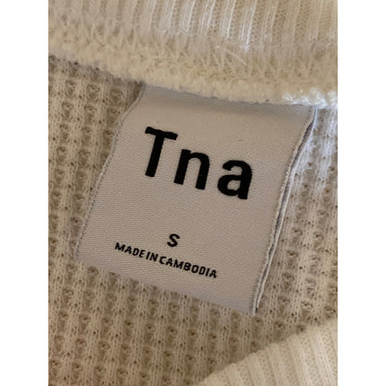 Aritzia TNA Womens White Waffle Knit Long Sleeve Thermal Sweater Crop Top Size S