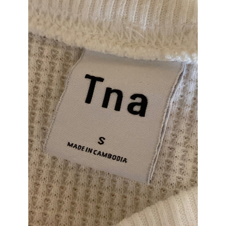 Aritzia TNA Womens White Waffle Knit Long Sleeve Thermal Sweater Crop Top Size S