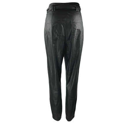 For Love & Lemons Dillon Black Faux Leather Belted Trousers Paperbag Pants Sz S