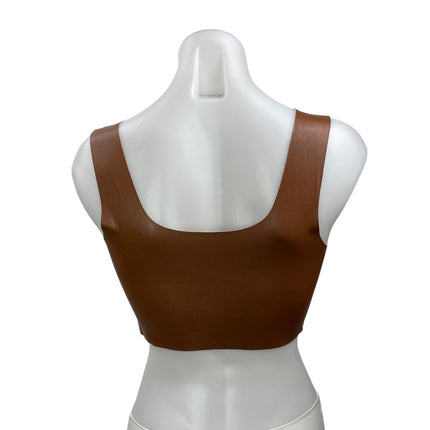 Commando Women's Brown Faux Leather Vegan Sleeveless Square Neck Crop Top Size S